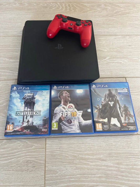 Console PS4 1 To + Manette Rouge + 3 Jeux